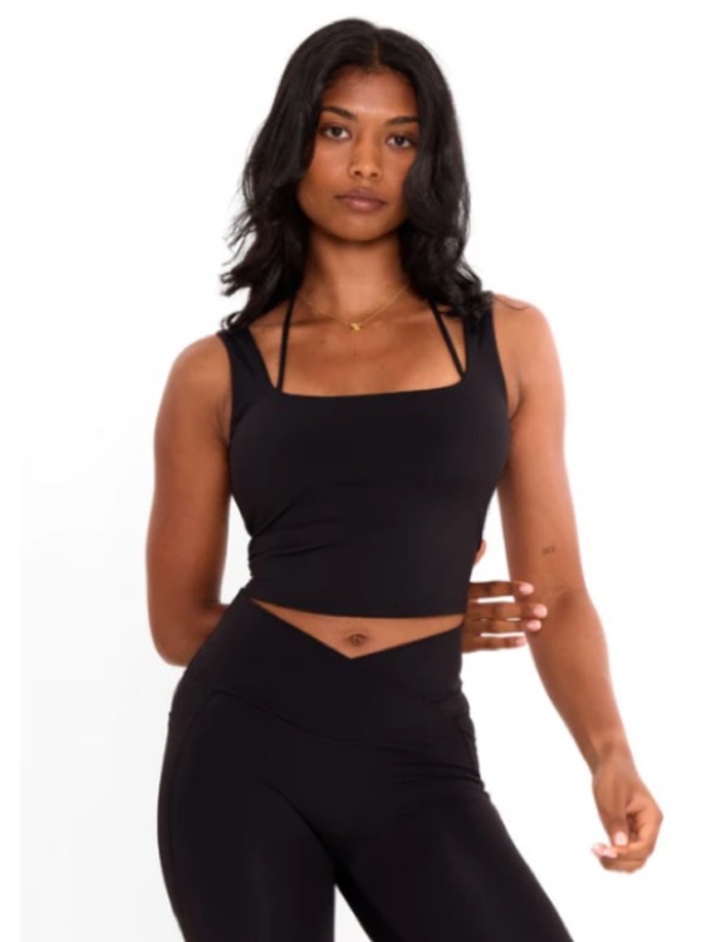 Active Box Neck Halter Tank - Black Onyx